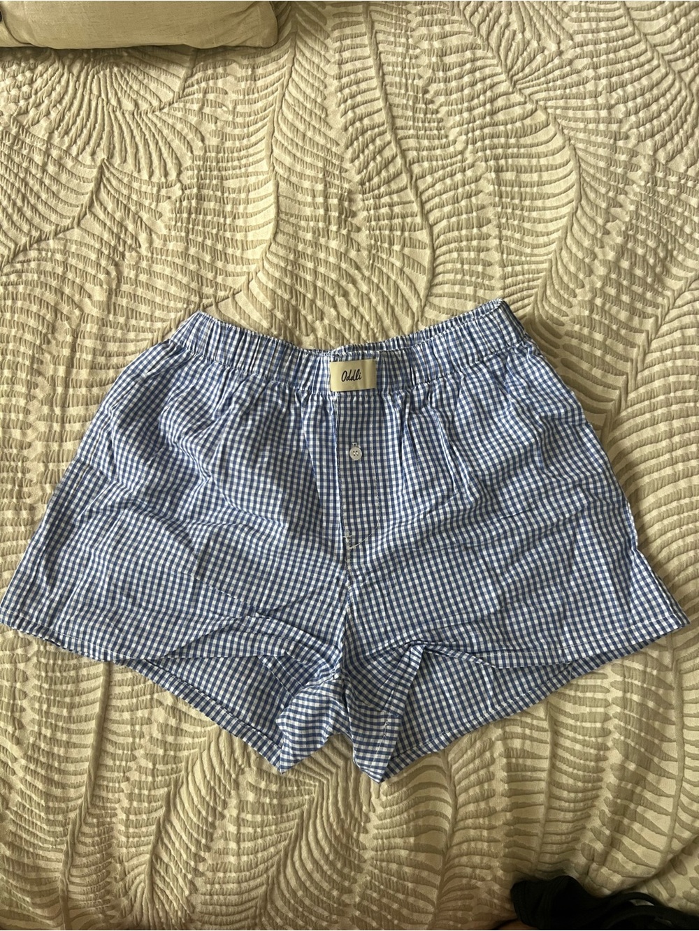Blue Gingham Athletic Shorts with Elastic Waist